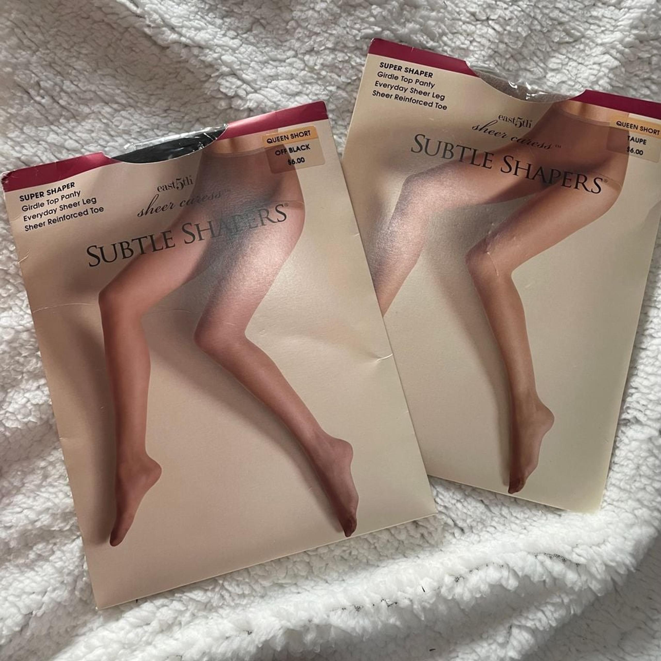 East 5th sheer Subtle Shapers Girdle Top 2 Pantyhose Queen Short Black & Taupe