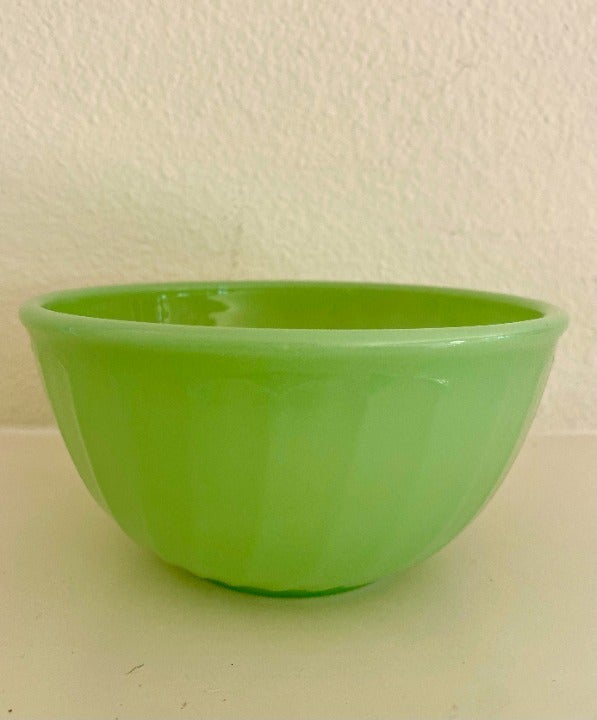 Vintage 6” Fire King Anchor Hocking Swirl Jadeite Shell Mixing Bowl Ovenware