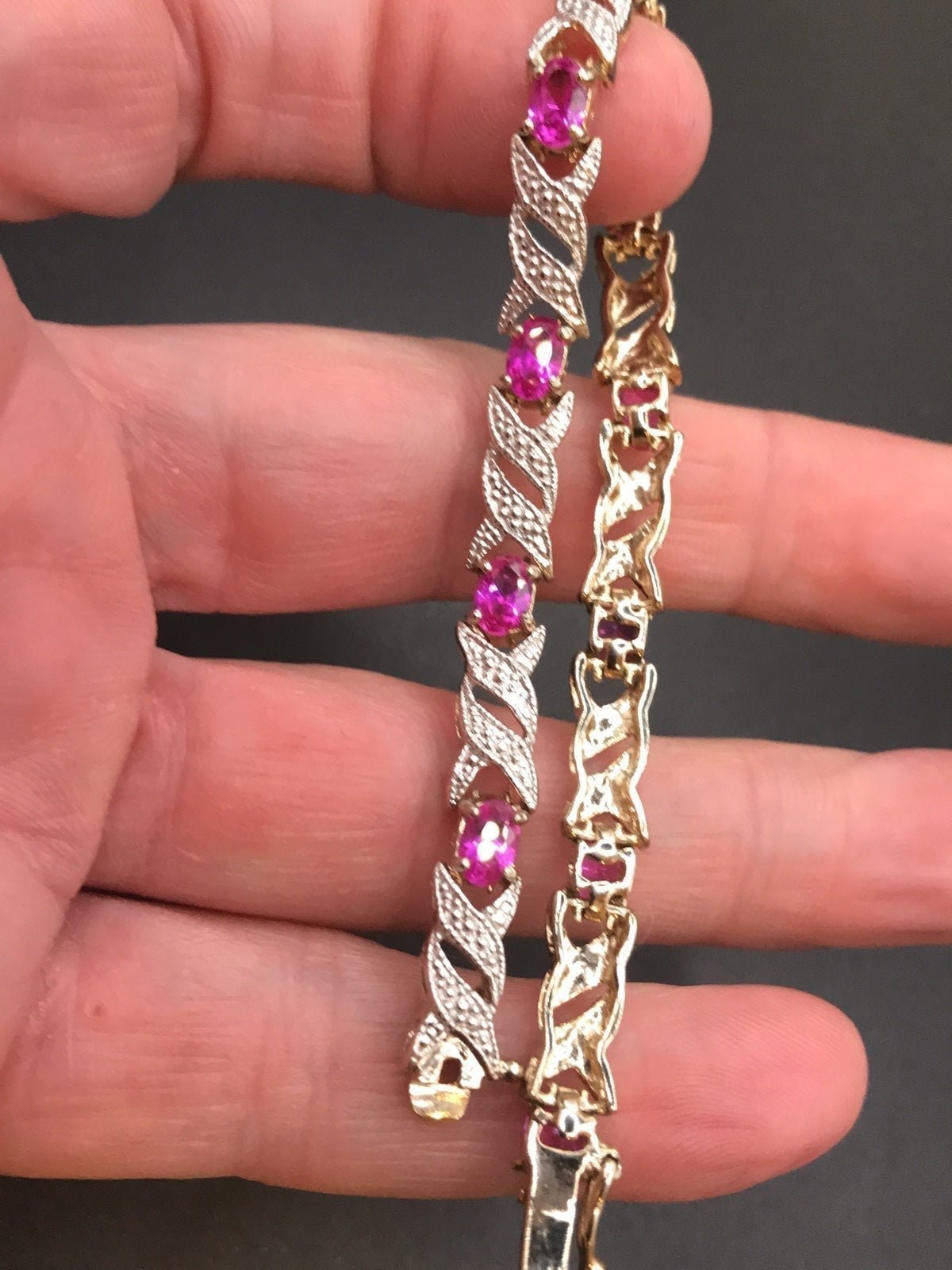 VTG STERLING SILVER GOLD DIAMOND GEMSTONE BRACELET #975