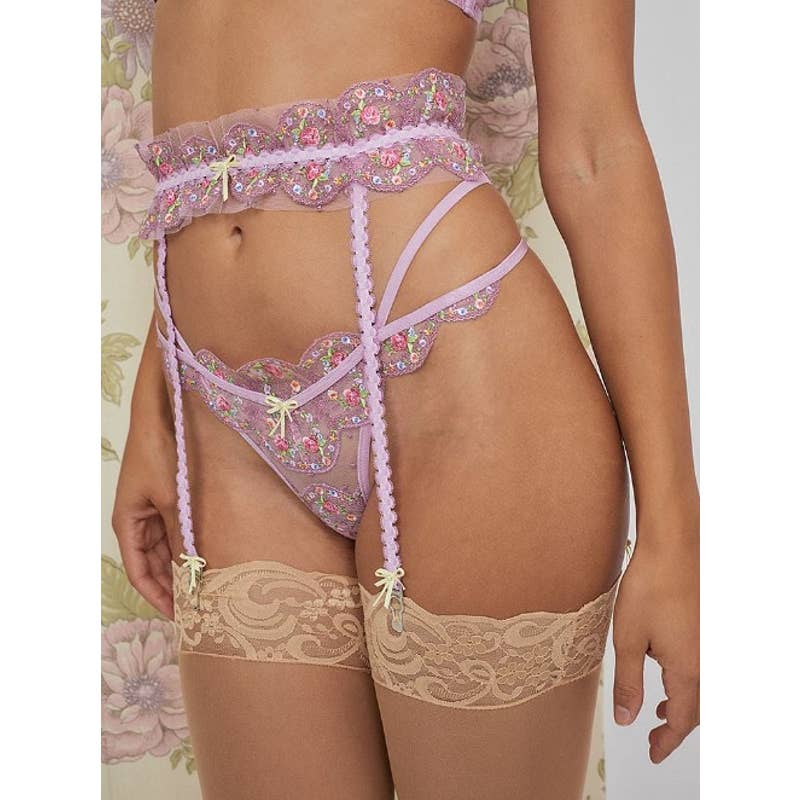 For Love & Lemons NWT Daphne Embroidered Garter Belt Intimate Purple Size Large