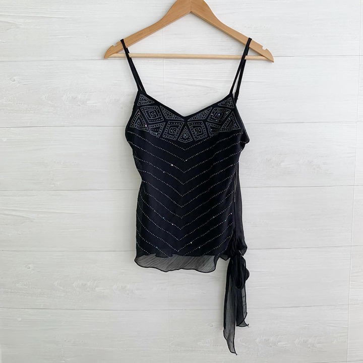 NWT Vintage Byerwear - Black chiffon beaded cami tank, sz M Junior