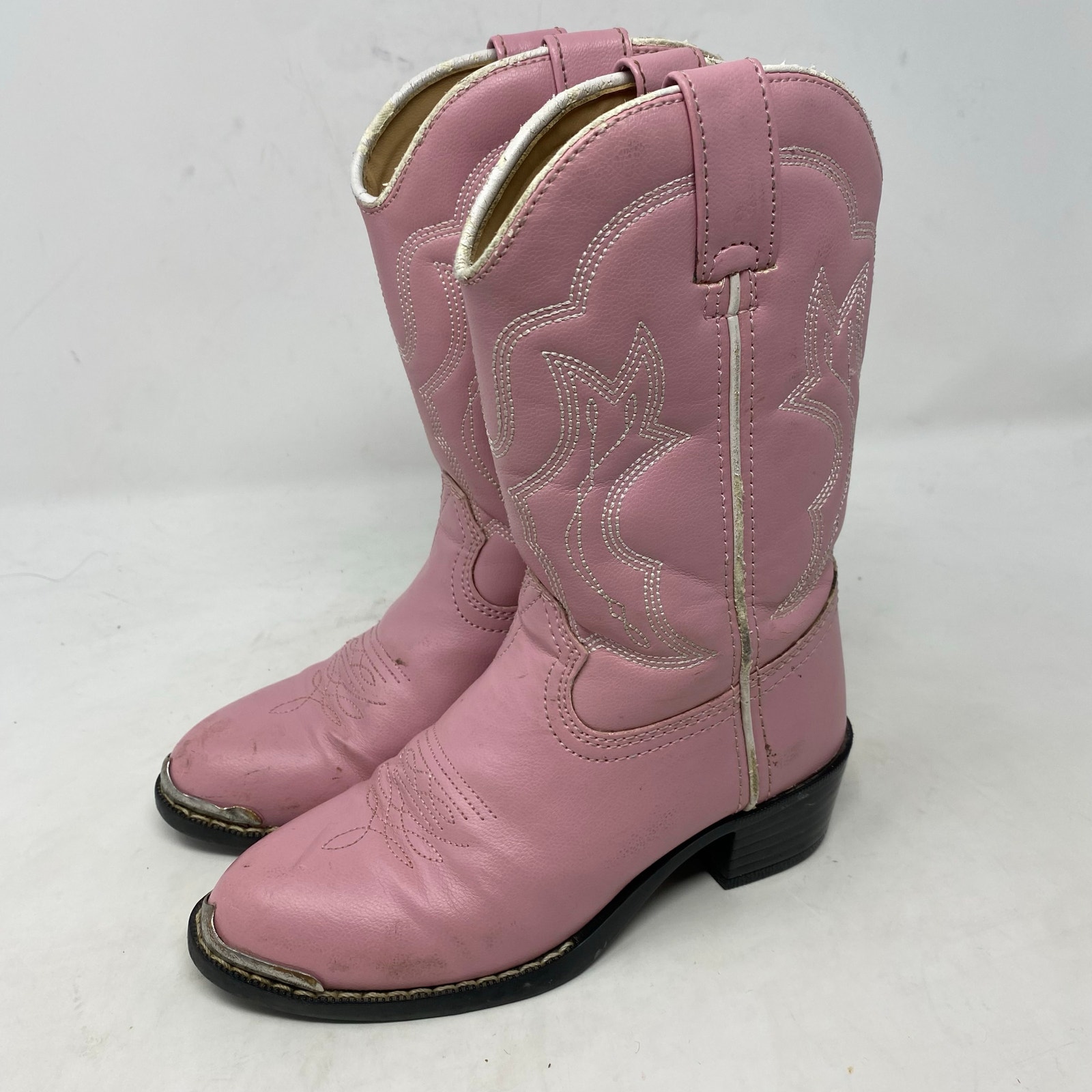 Durango Girls Western Cowboy Boots Pink pull Toe Block Heels Size 12.5
