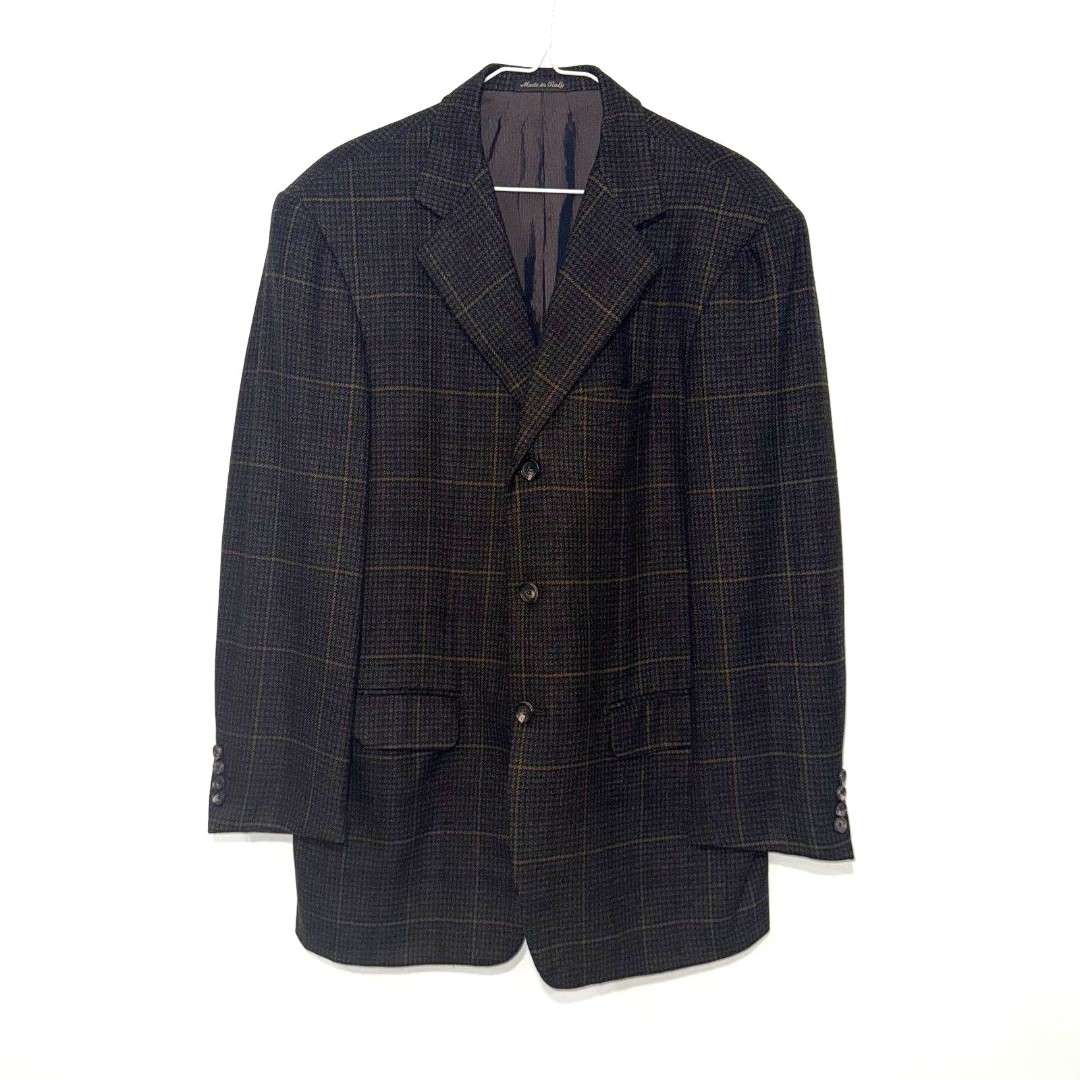 Pal Zileri Plaid Houndstooth Wool Cashmere Blazer - Brown/Black 48R