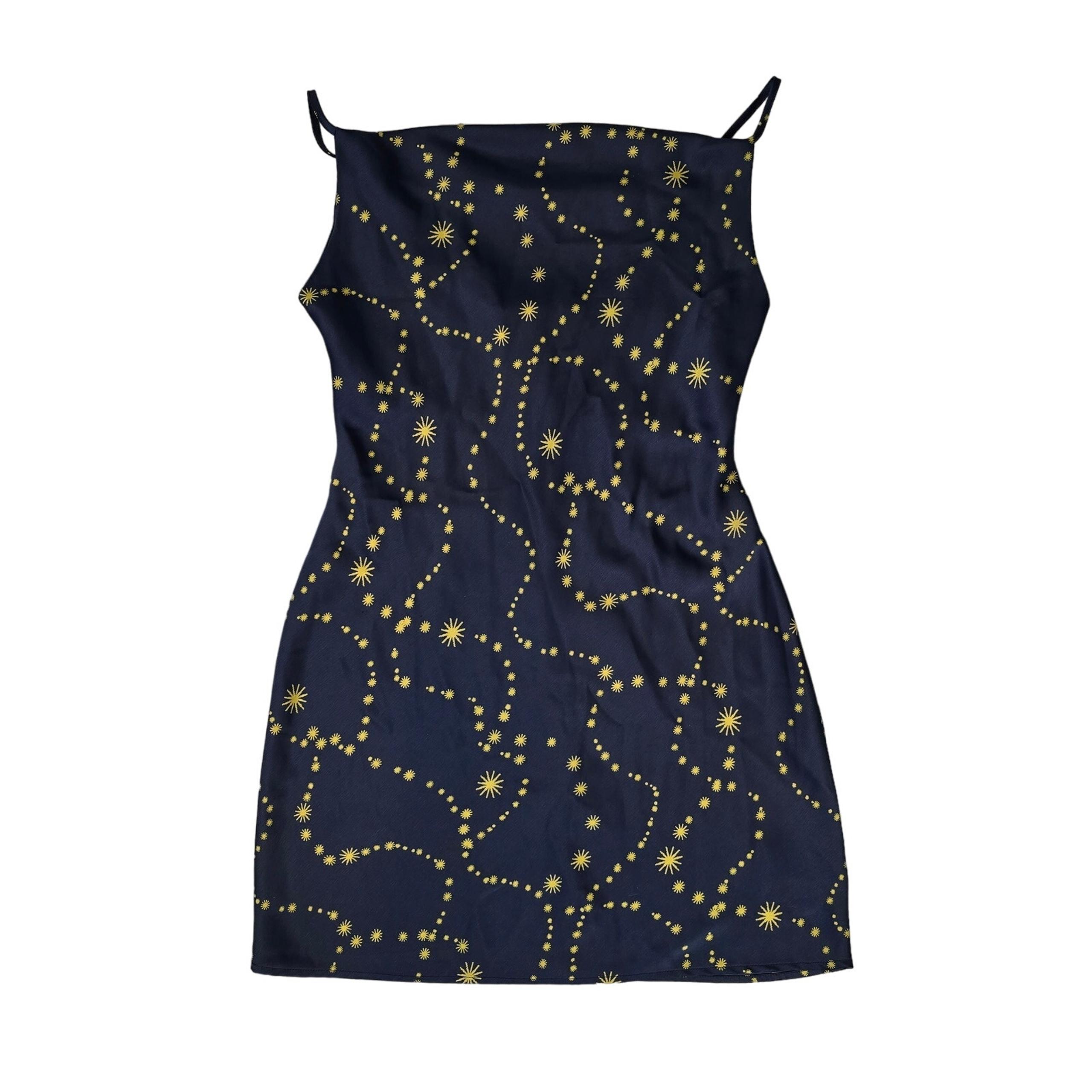 Urban Outfitters Mallory Celestial Slip Dress, Navy & Gold, Sz Medium