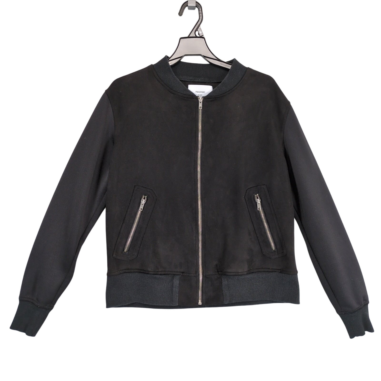 Passport Solo Traveler Women's M Full Zip Black Faux Suede Bomber Jacket, Moto