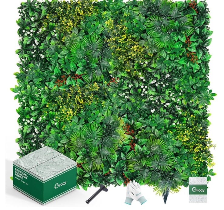 Grass Wall, Artificial Tropical Boxwood Panels 20 x20 (12pcs), Privacy Hedge Fen