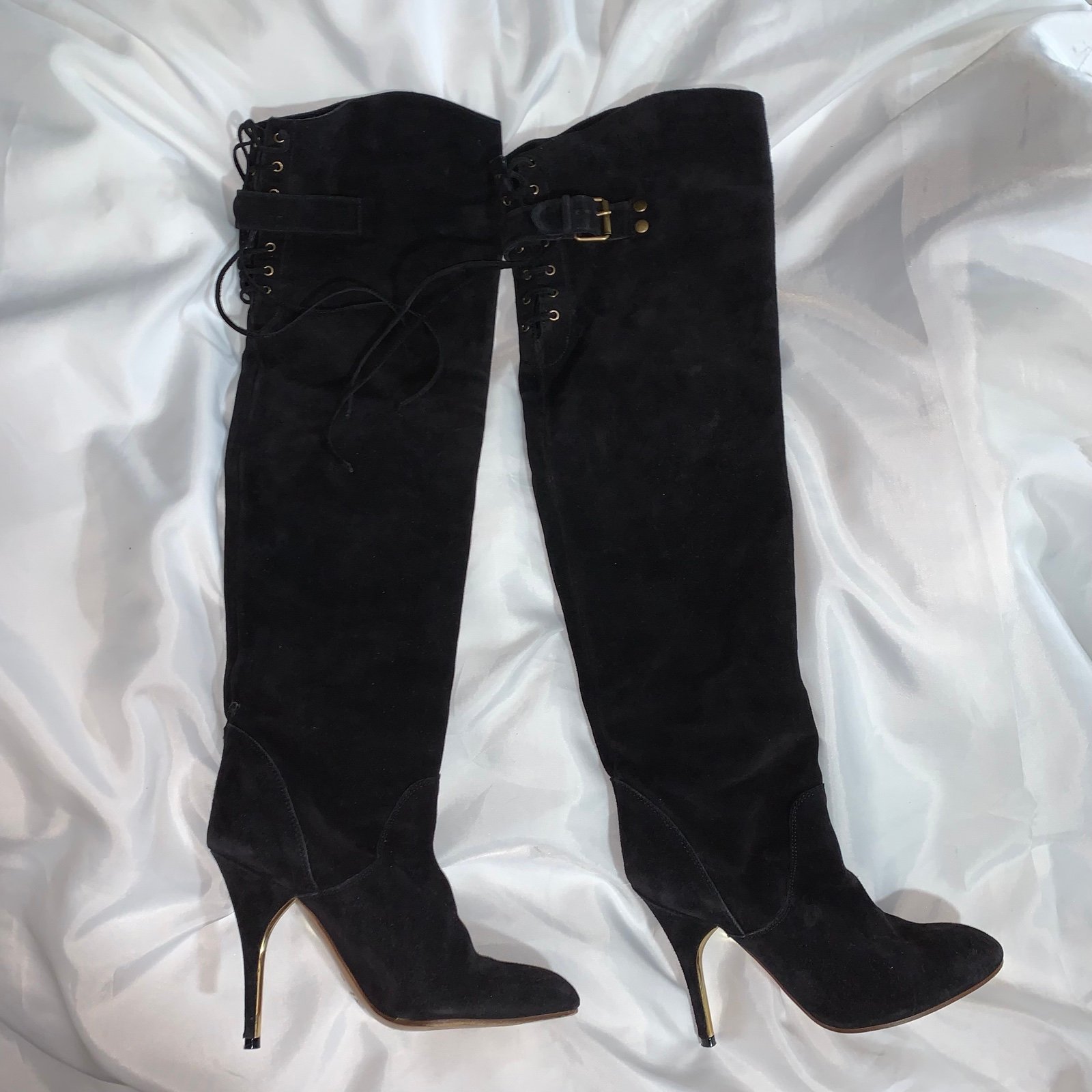 CHLOÉ size 36 black suede KNEE HIGH stilleto BOOTS