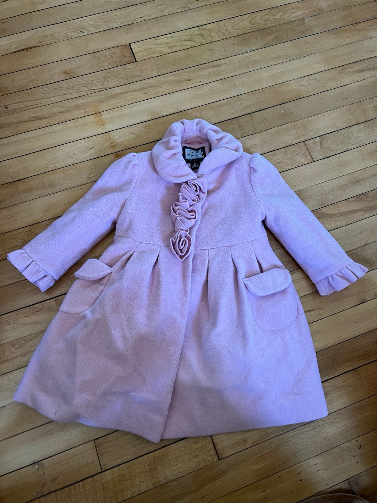 Rothschild pink floral wool girls peacoat