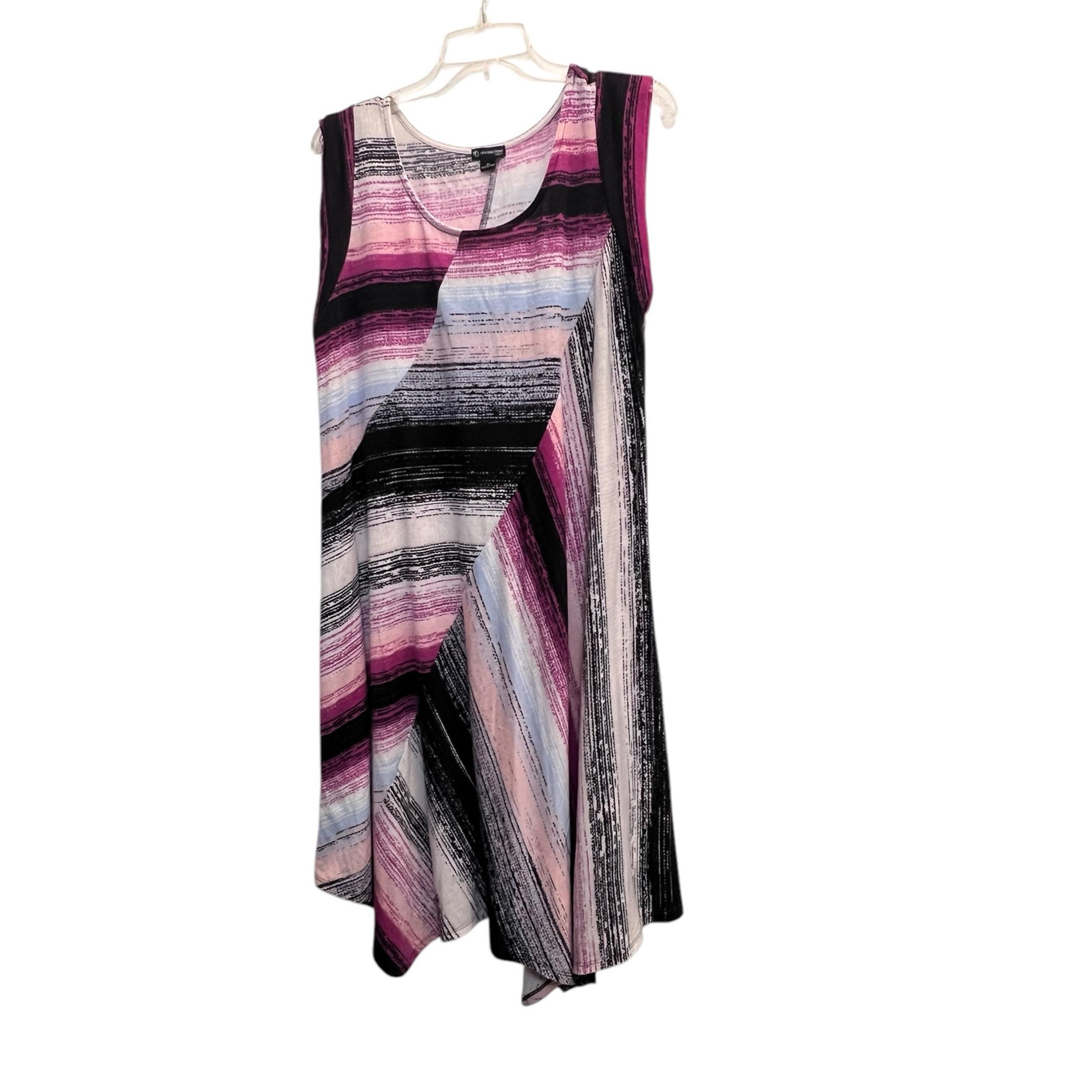 New Directions Curvy Sleeveless Dress Asymmetrical Womens Size 1X Pink Black