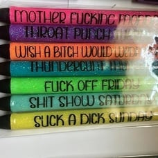 Curse Word Pen Set Single Color set of 7 m-s