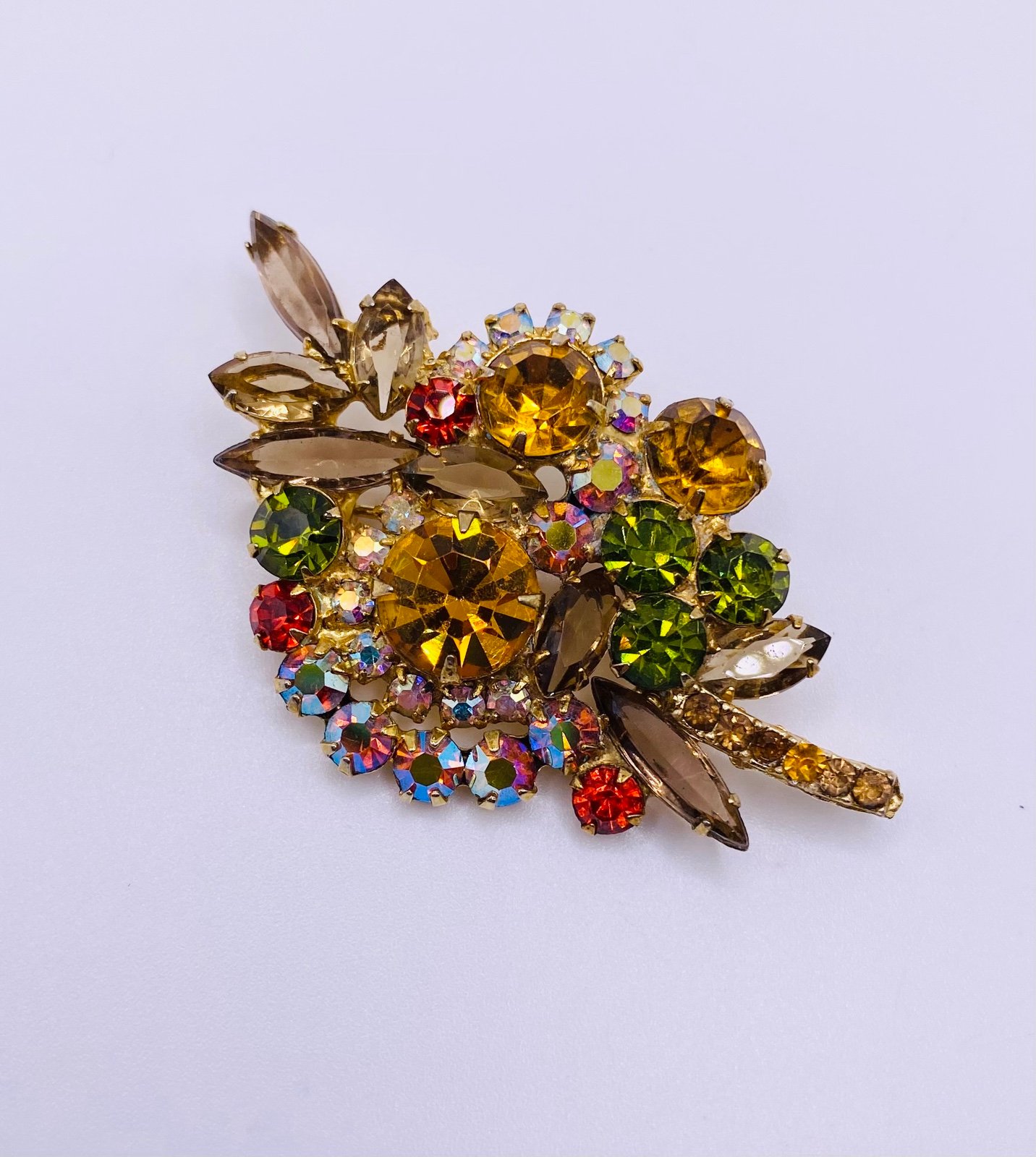 Vintage Fall Colors JULIANA D&E Brooch, Autumnal Brooch, Floral Rhinestone Pin