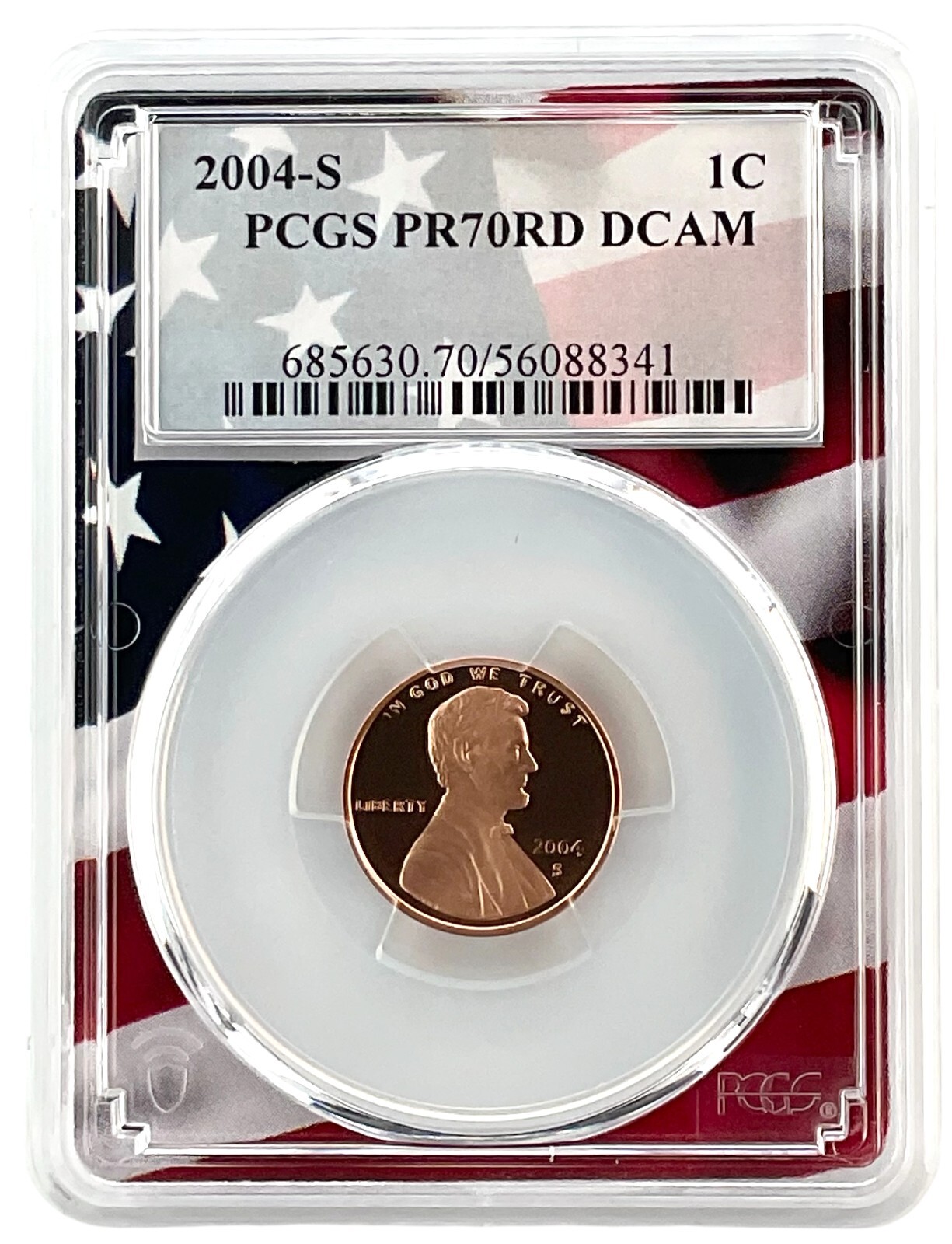 2004 S Lincoln Penny PCGS PR70 DCAM Flag Picture Frame