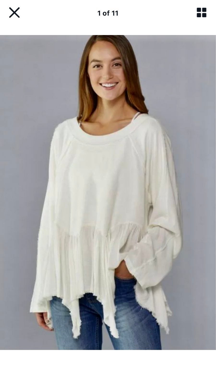 Free People Sweatshirt Ruffle Raw Hem