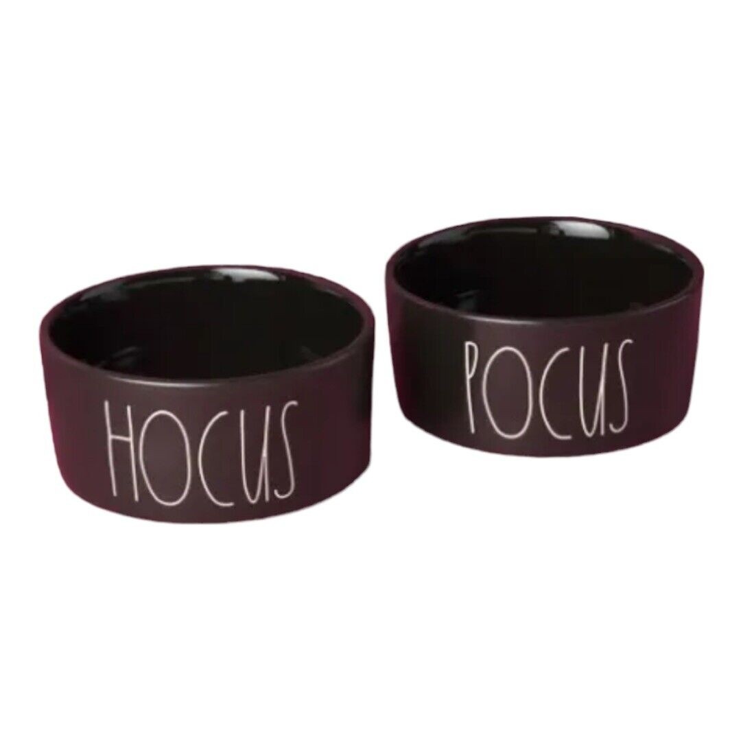 Rae Dunn Halloween HOCUS POCUS Black & White 6 Dog Food Dish Dog Pet NEW