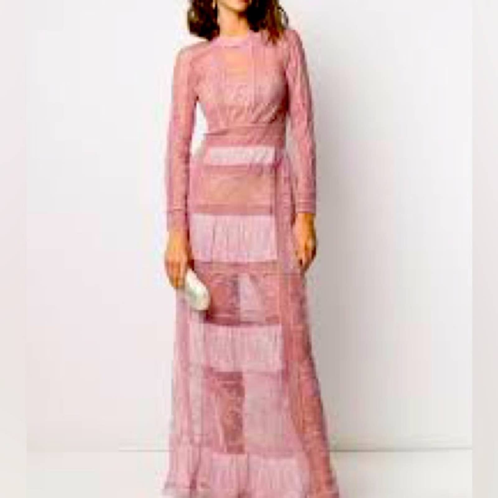 Self Portrait Blush Fine Lace Trim Maxi Dress