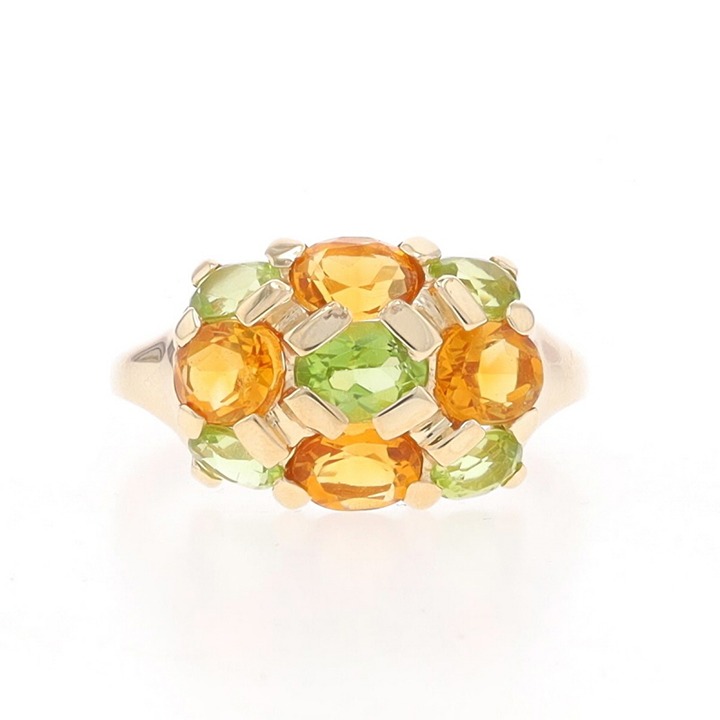 Kabana Citrine Peridot Cluster Cocktail Ring - Yellow Gold 10k Oval LX0348