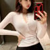 2022 Spring New V-neck Long Sleeve Sexy Lace T-shirt Women Tops White Shirts Kor