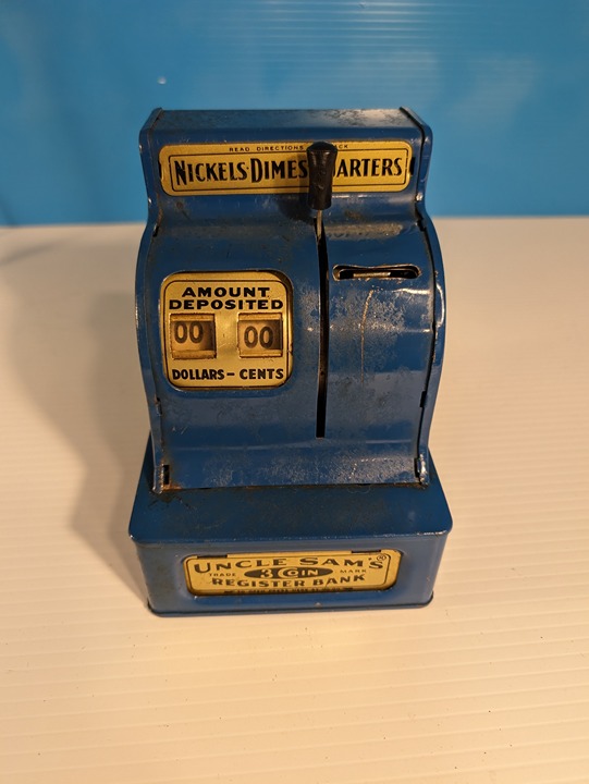 Vintage (1950s) Metal Operational Coin Bank - Uncle Sam's 3 Coin Bank