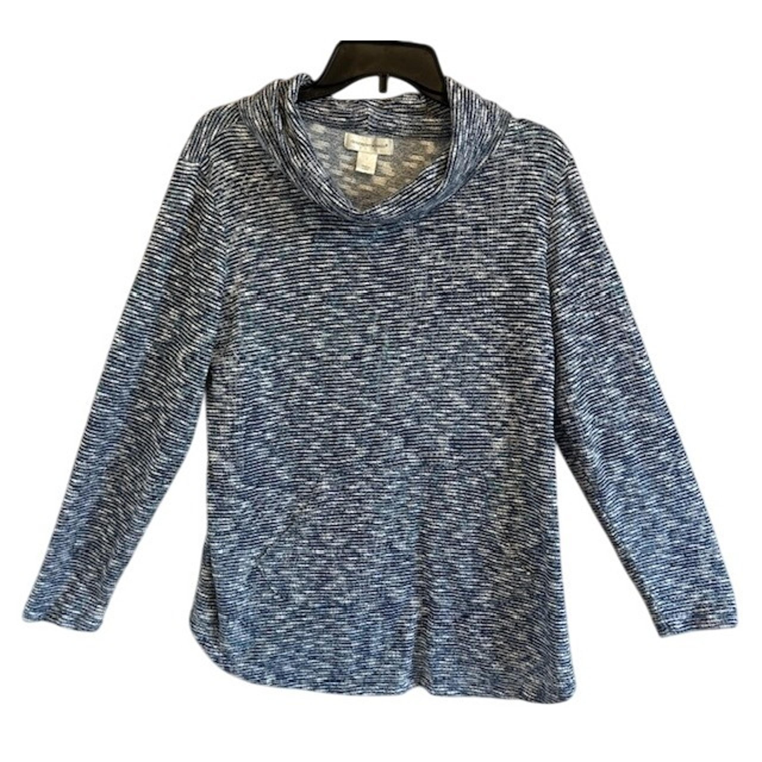 Christopher & Banks Women's Cowl Neck Blue & White Sweater Front Pocket LG