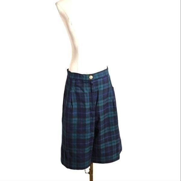 JH Collectibles Vintage Green and Blue Plaid Wool Shorts