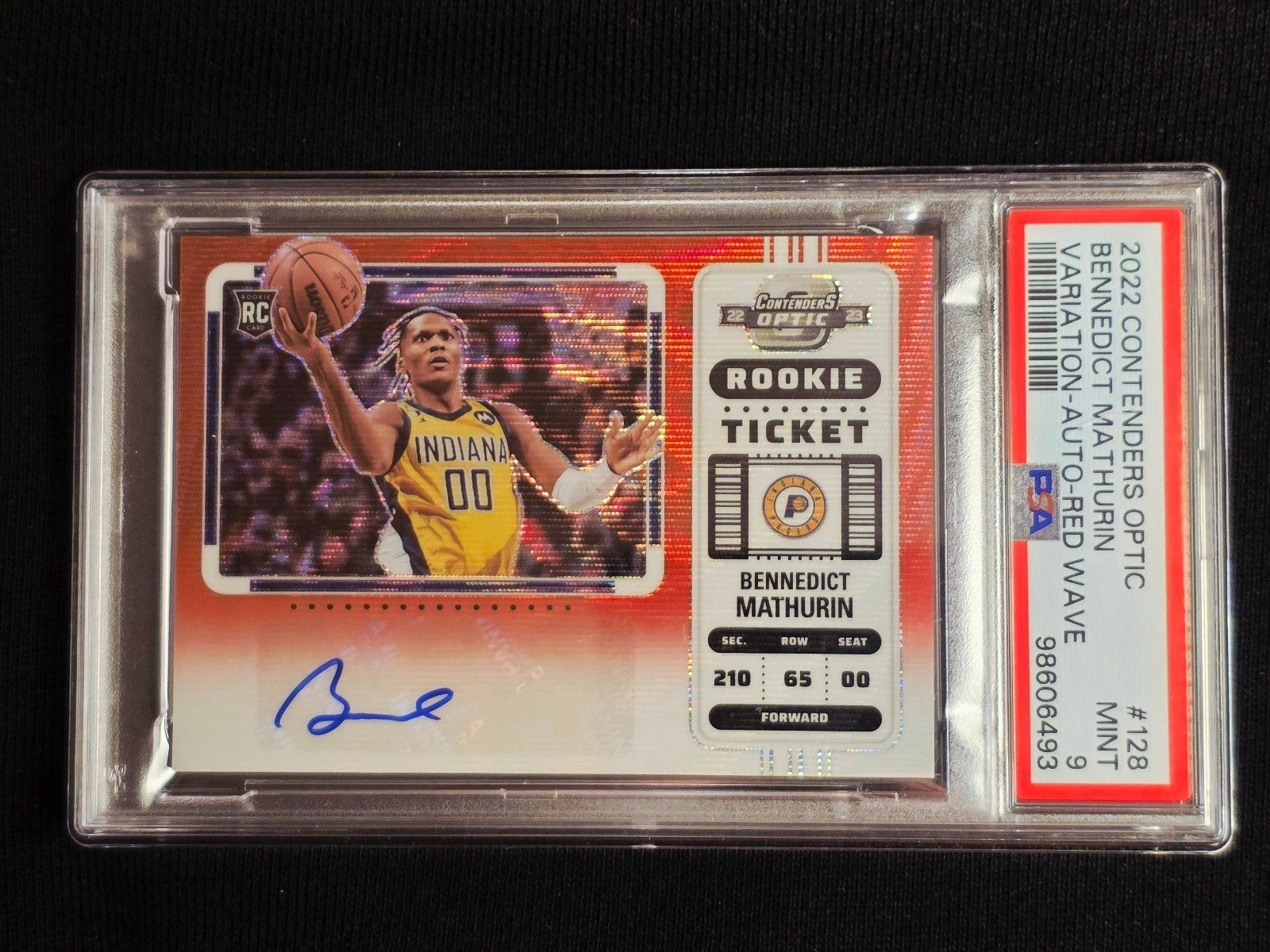 Bennedict Mathurin 2022 Contenders Optic Rookie Ticket Var. Red Wave Auto PSA 9