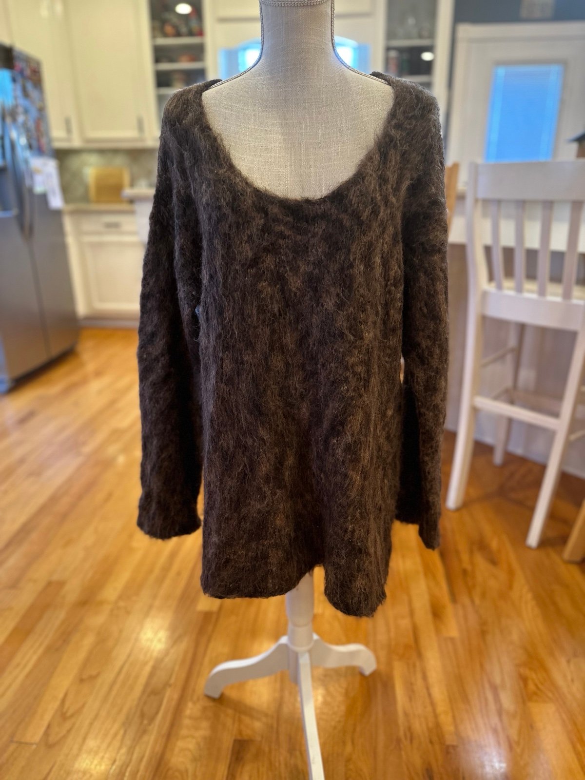 Free People brown and tan mohair/ wool blend fuzzy tunic sweater
