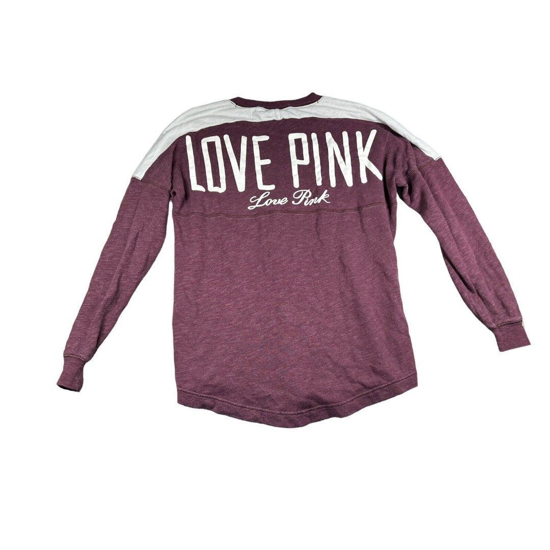 Victoria's Secret Pink Sweatshirt S Burgundy White Color Block