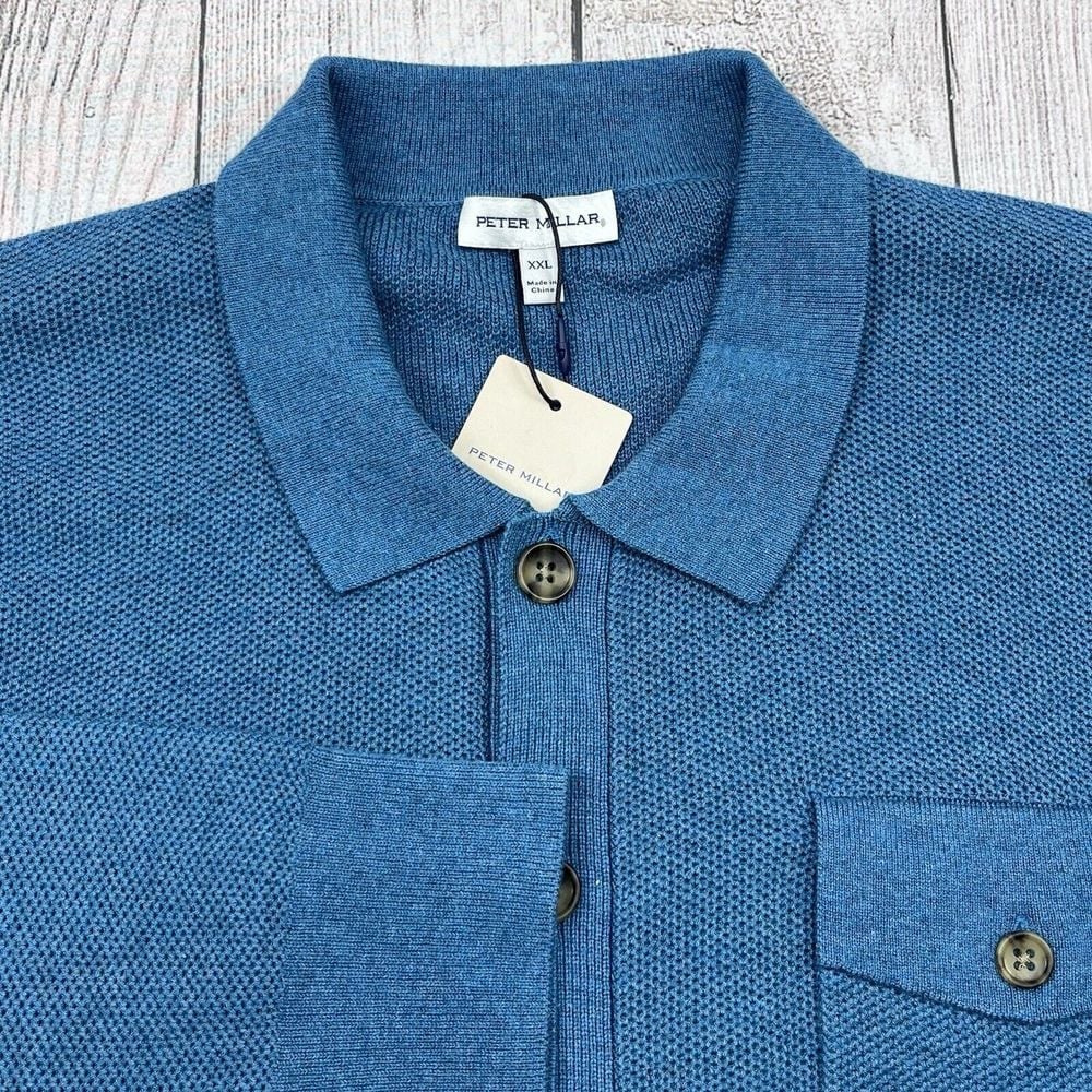Peter Millar Trenton Cardigan Sweater Shirt Reservoir Cotton Wool Blend 295 2XL