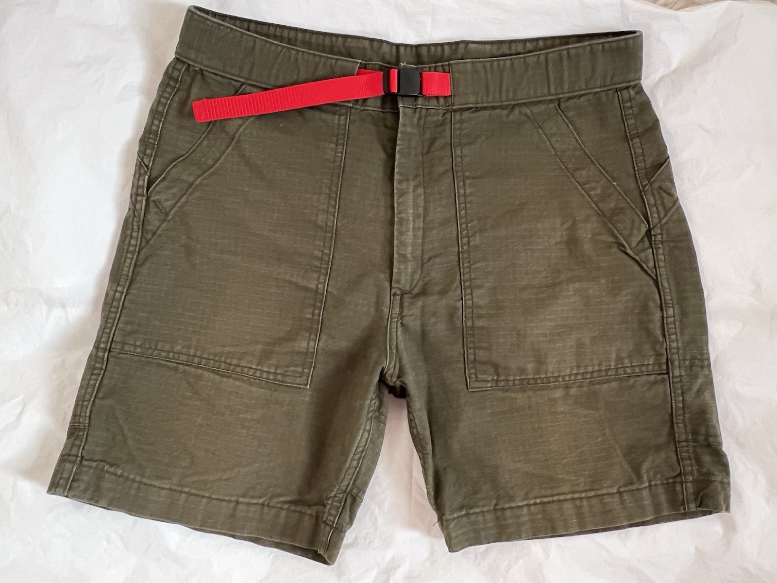 Topo Designs Mountain Shorts Mens Olive Green Made in USA Hiking Camping Fishing