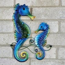 Metal Seahorse Family Wall Art Decor-Outdoor Indoor Coastal Hanging
