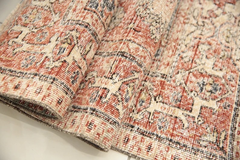 oushak wool rug, excellent design rug, turkish rug, low pile rug, vintage rug