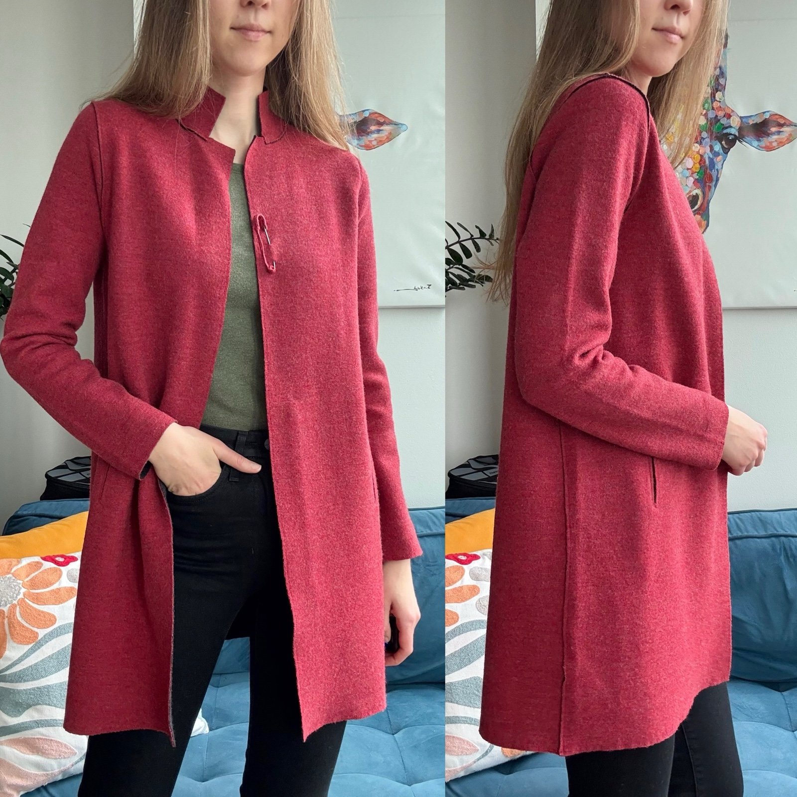 Eileen Fisher Merino Wool Red Long Sleeve Middle Cardigan Petite XS