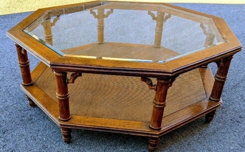 MID CENTRY MODERN OCTAGON COFFEE TABLE WITH BEVELED GLASS