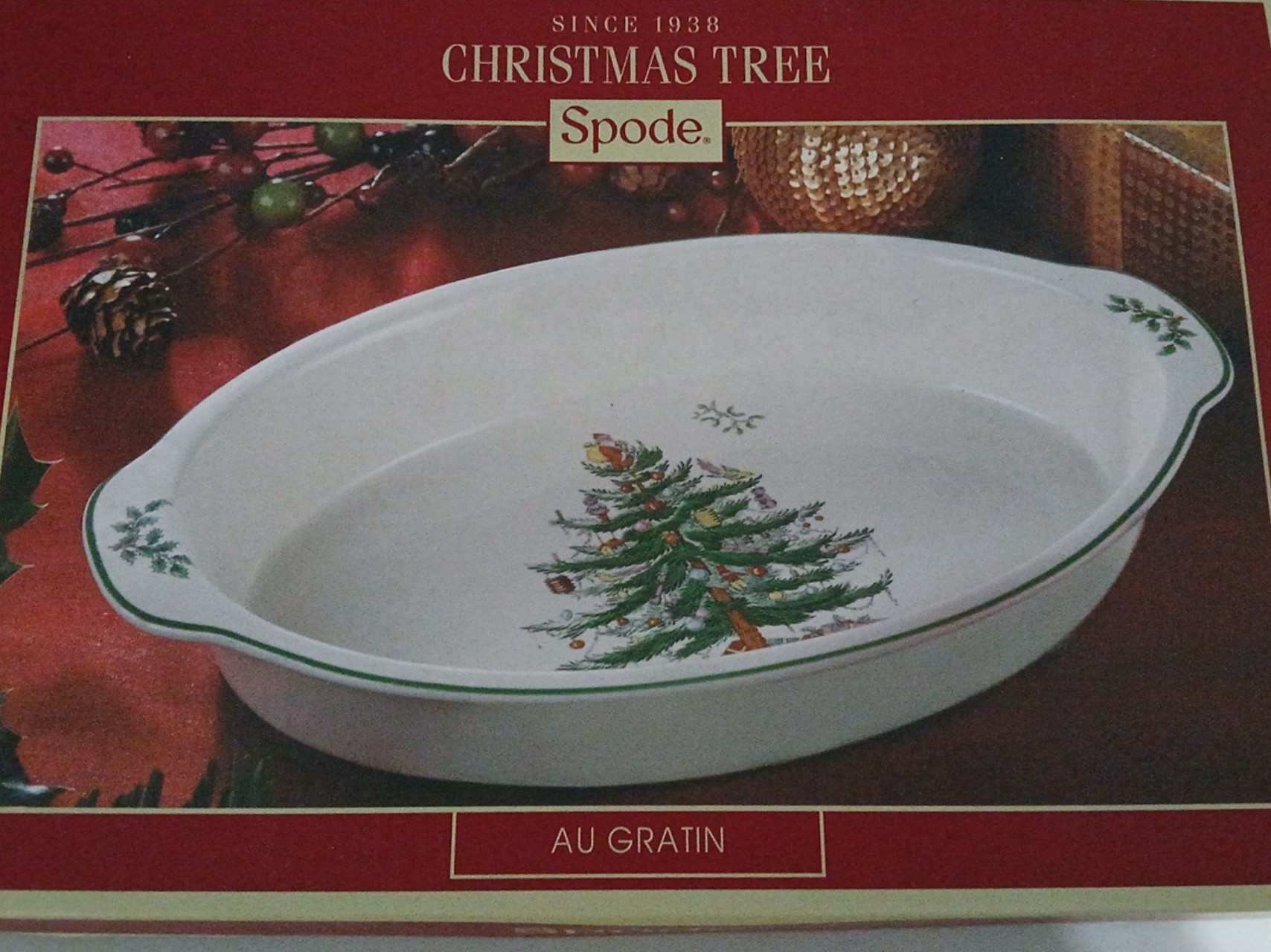 Christmas Tree Spode Au Gratin dish.