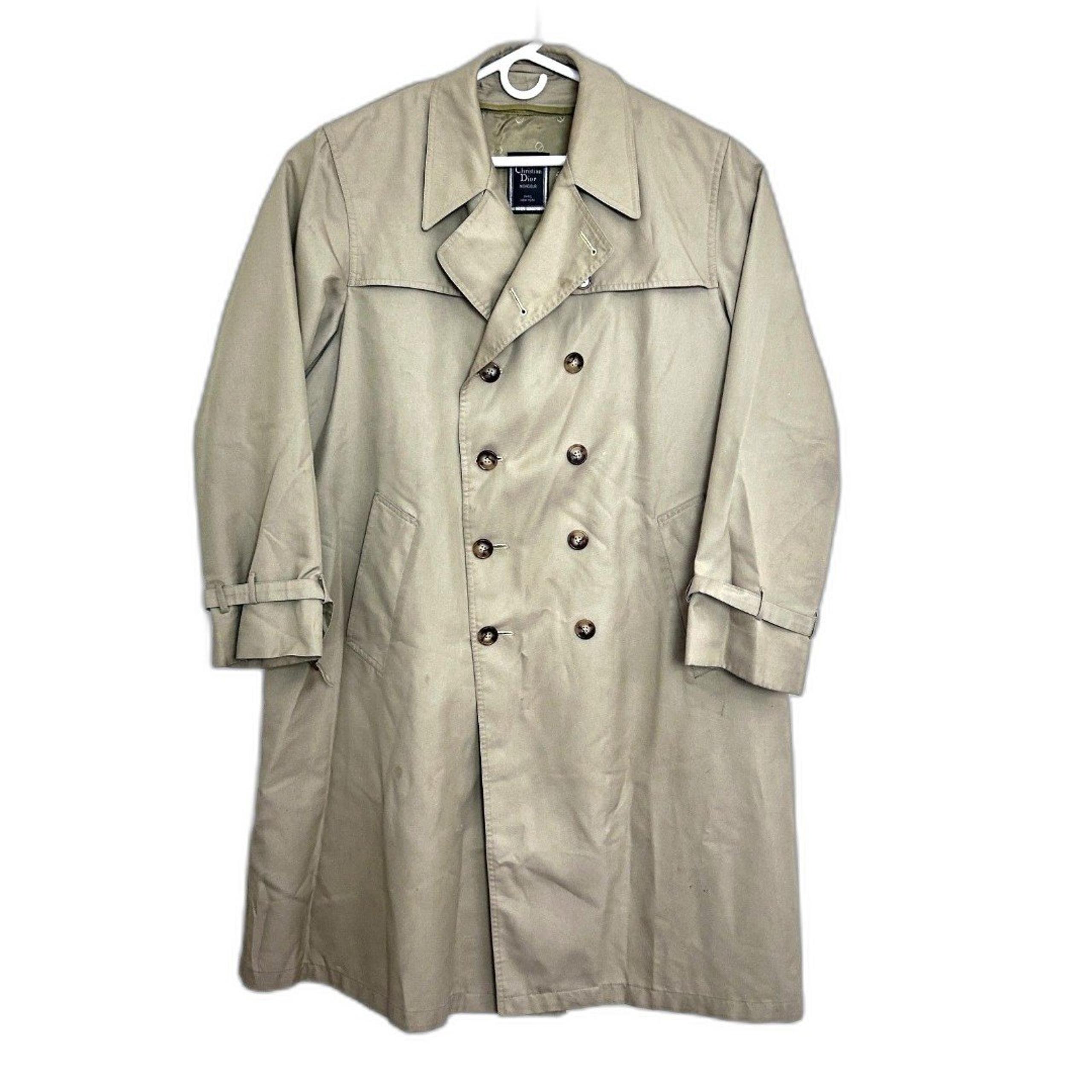Christian Dior Monsieur Men’s Beige Wool Notch Lapel Long Sleeve Trench Coat 44R