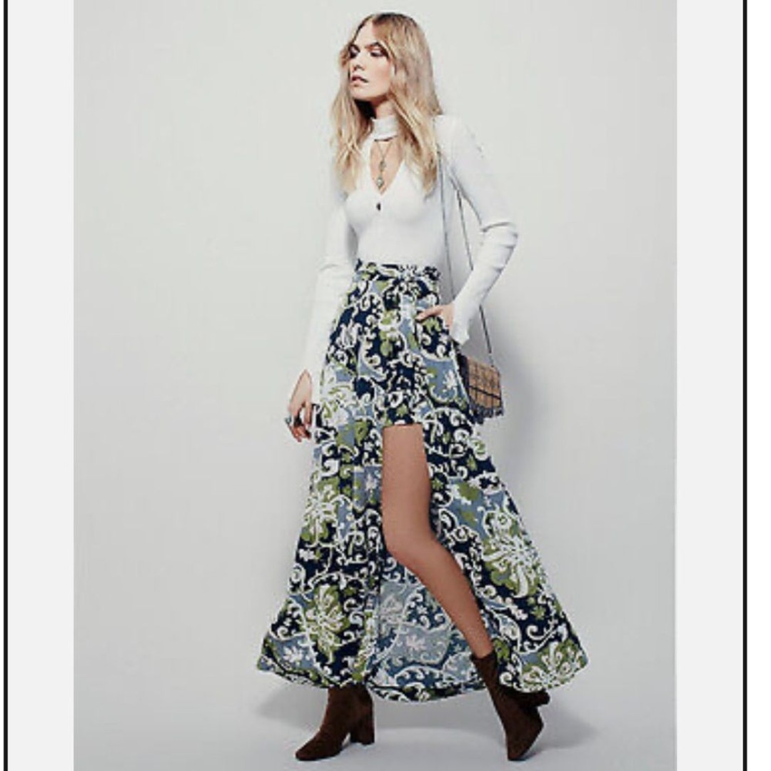 Free People Young Thing Maxi Mini Combo Wrap Skirt Women’s 6 Paisley Boho