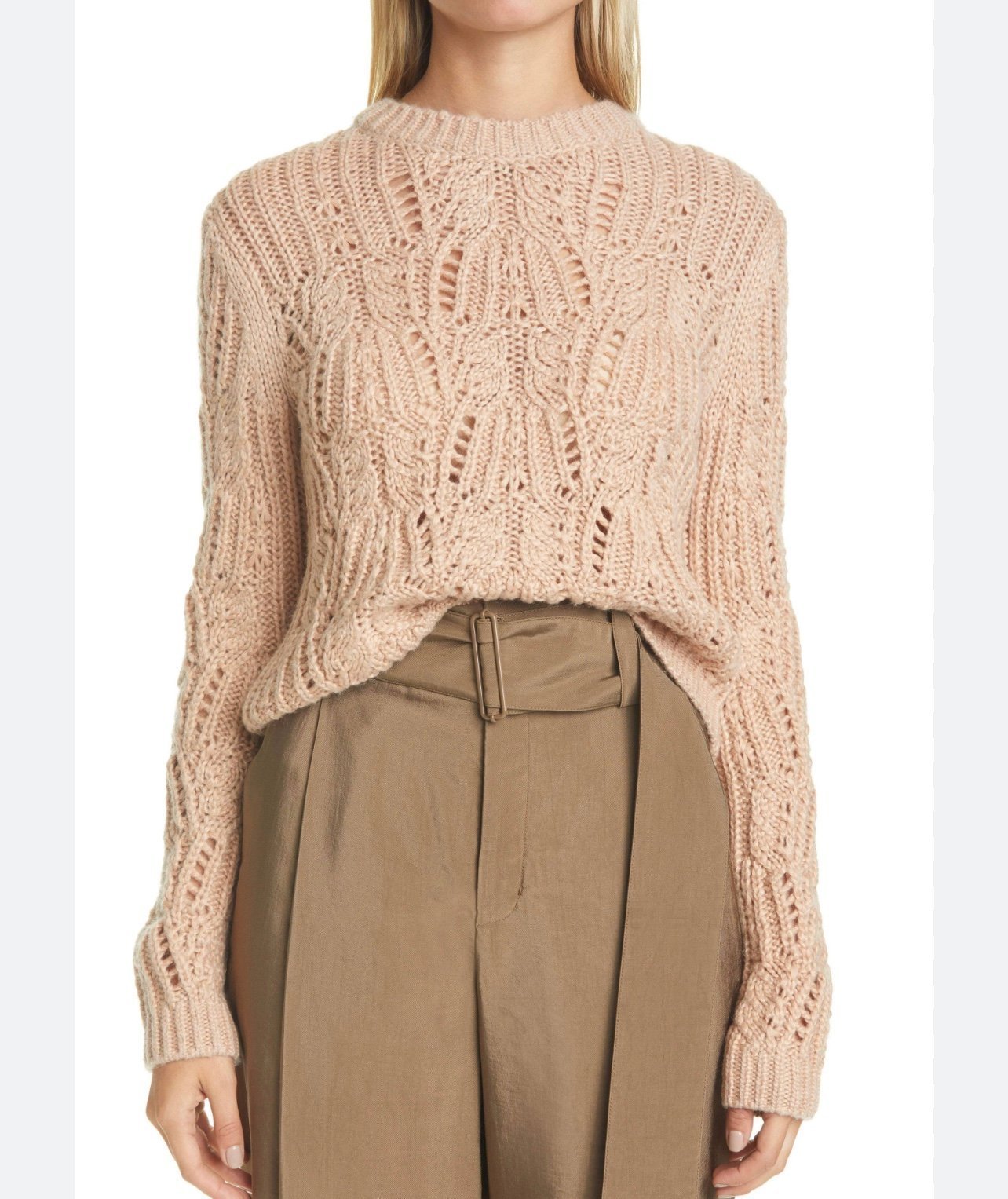 Vince Sweaters Variegated Cable Wool & Mohair-Blend Sweater In Sawdust Size Sm