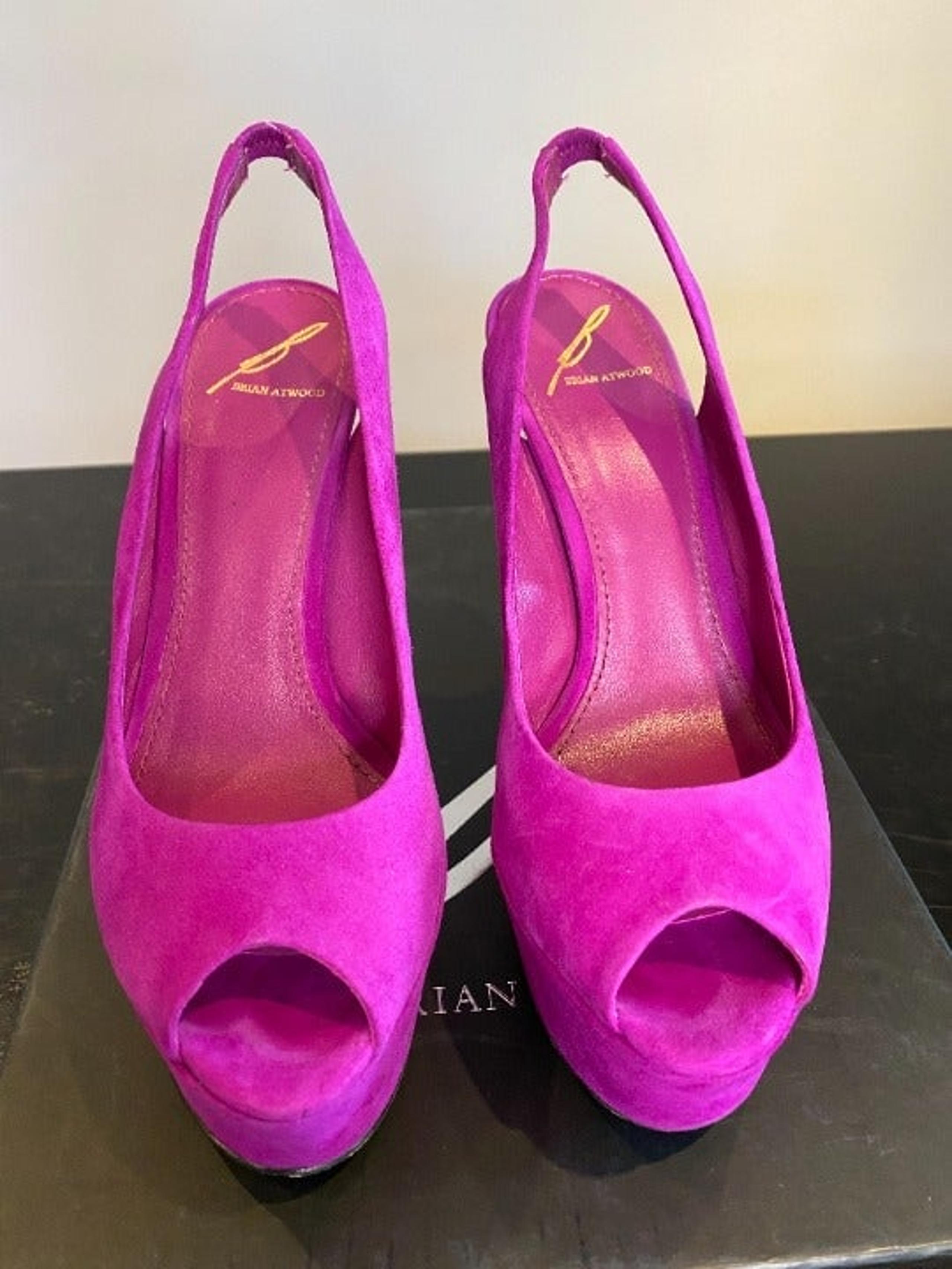 B Brian Atwood suede peep toe pumps