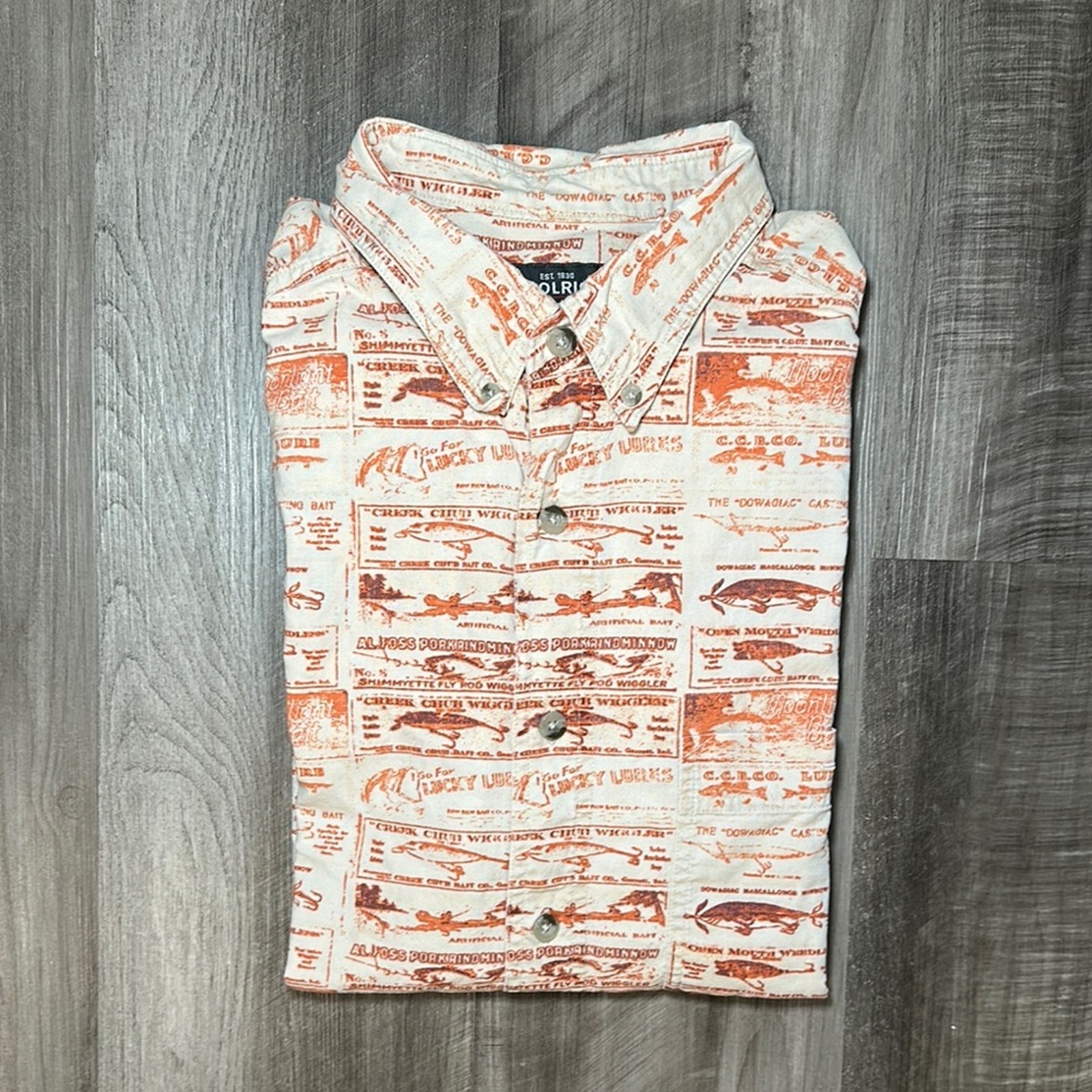 Woolrich Fishing Lure Short Sleeve Button Down - Large