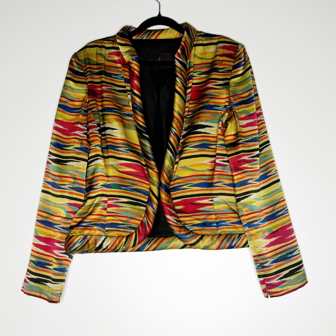 Vintage Pauline Trigere Elizabeth Arden Satin Multicolor Jacket Women's Size S/M