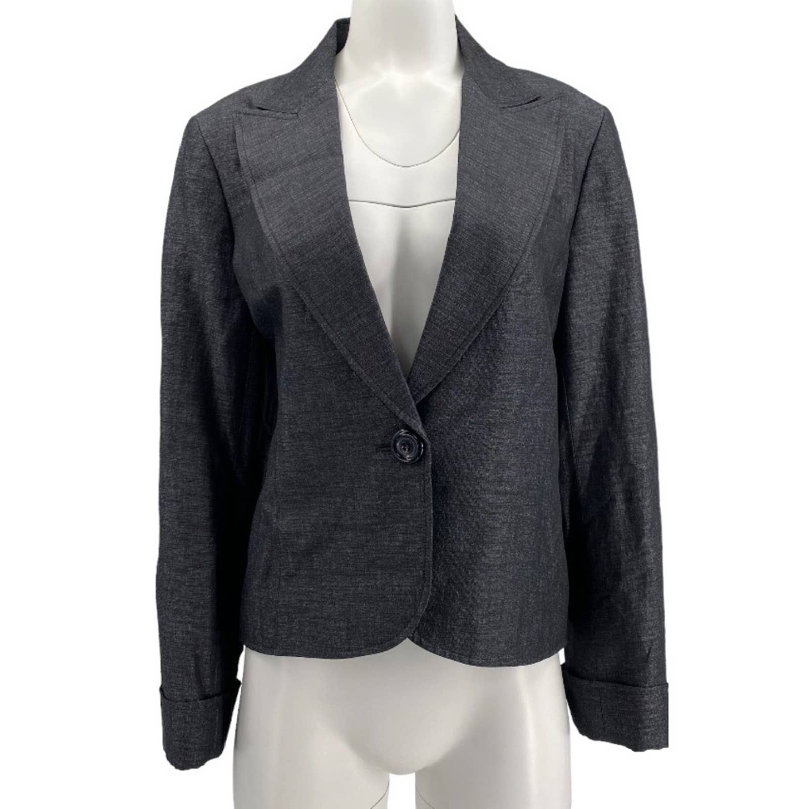Vintage Lafayette 148 Metallic Grey Cropped Single Button Blazer 14