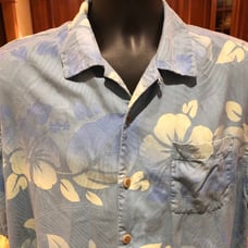 Tommy Bahama men’s 100% silk camp shirt. Sharp blue with tropical print. Large