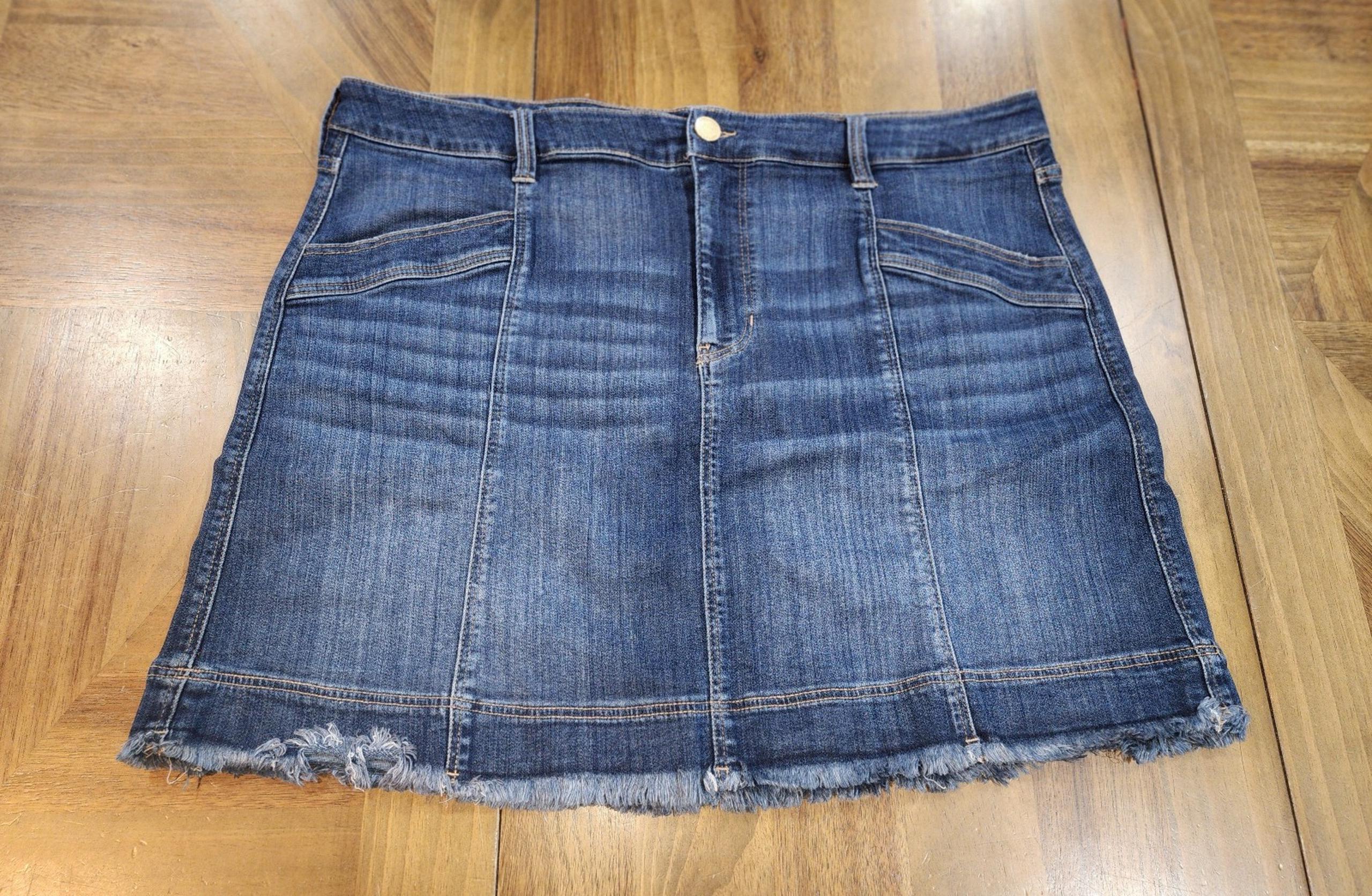 Liverpool Los Angeles Mini Skirt Sz 18W  Blue Short Distressed Dark Wash Denim