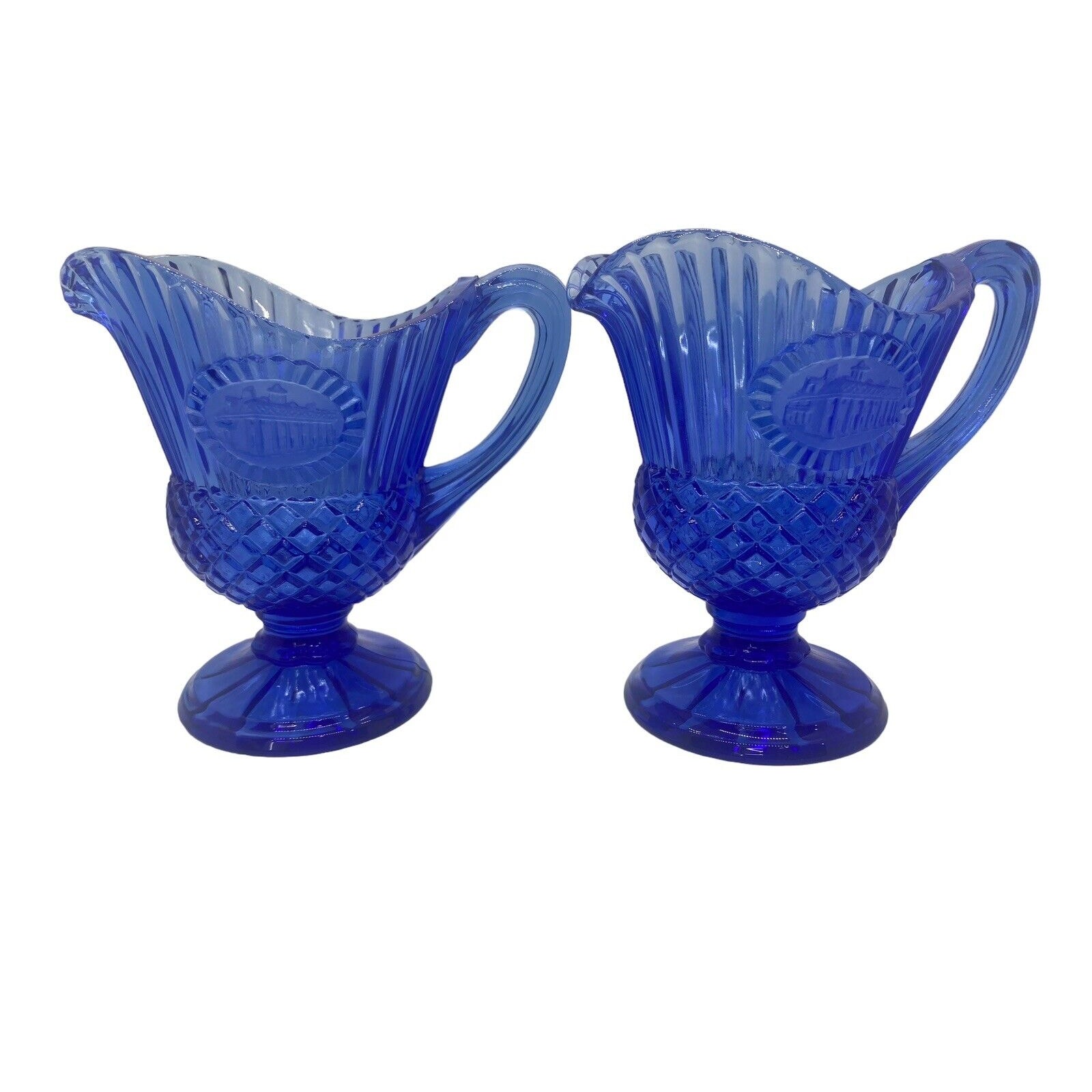 2 Vintage Avon Fostoria Creamer 1976 Cobalt Blue Small Pitcher Mt. Vernon Glass