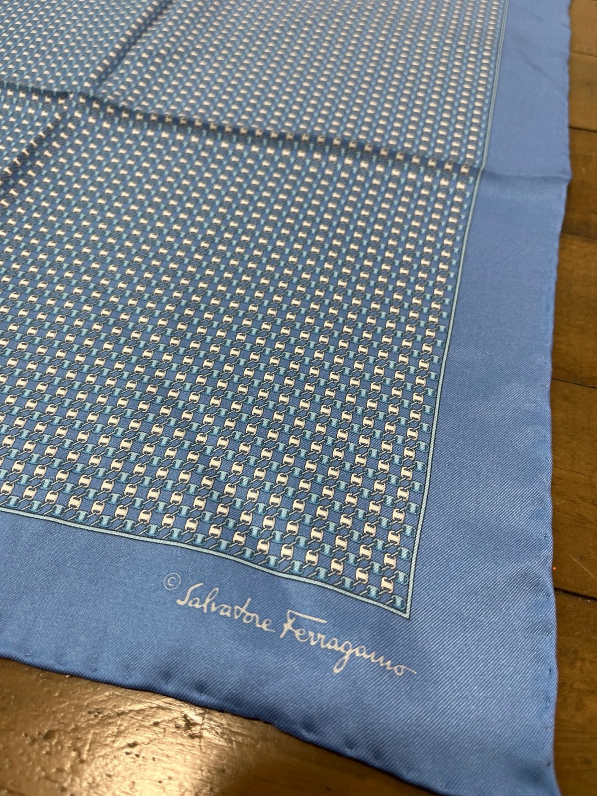 Salvatore Ferragamo blue Print Silk Pocket Square