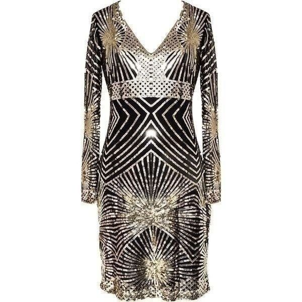 Art Deco Flapper Great Gatsby Roaring 1920s Retro Gold Sequin Dress SIZE M NWT
