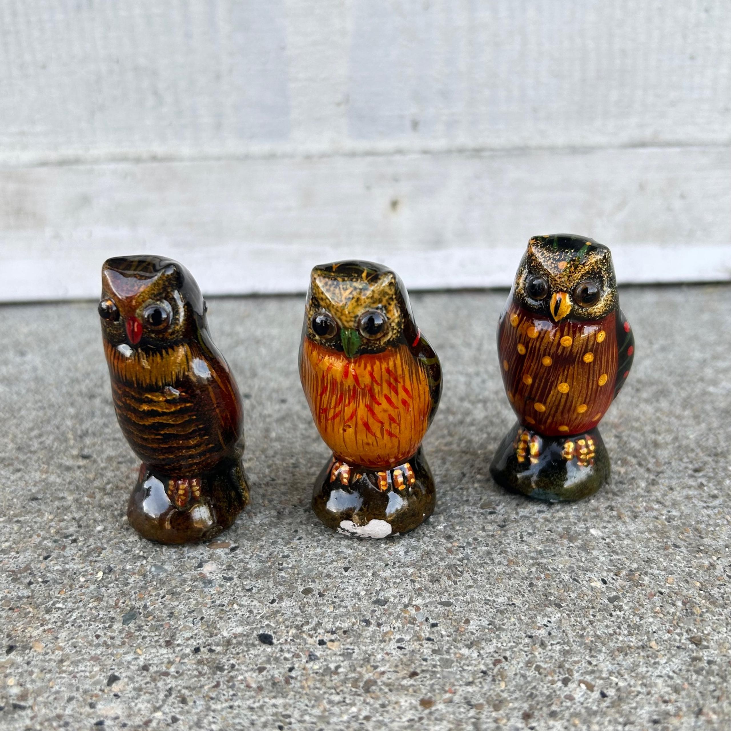 Vintage Owl Statue Figurine Set