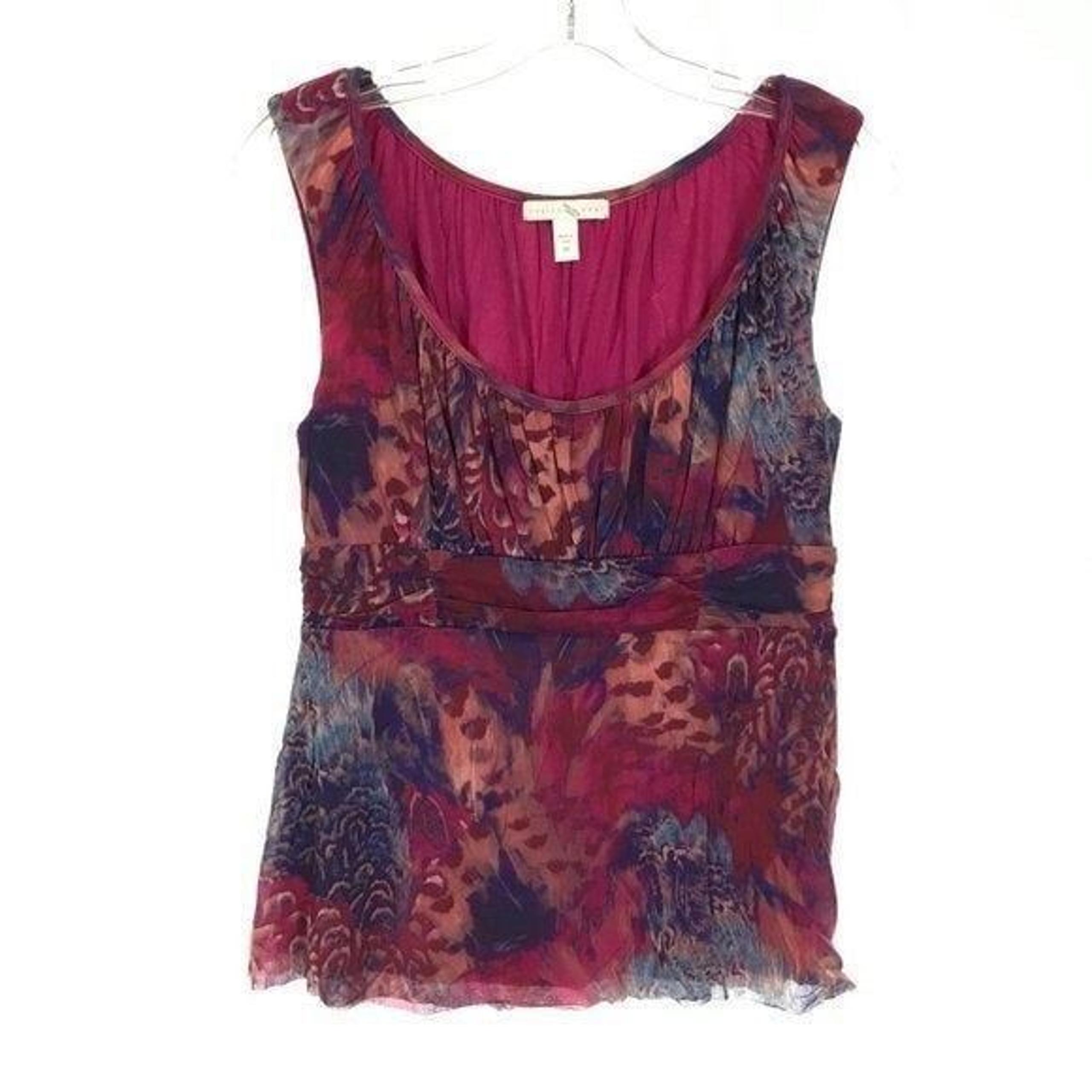 Womens Size Medium Weston Wear Anthropologie Feather Print Sleeveless Blouse Top