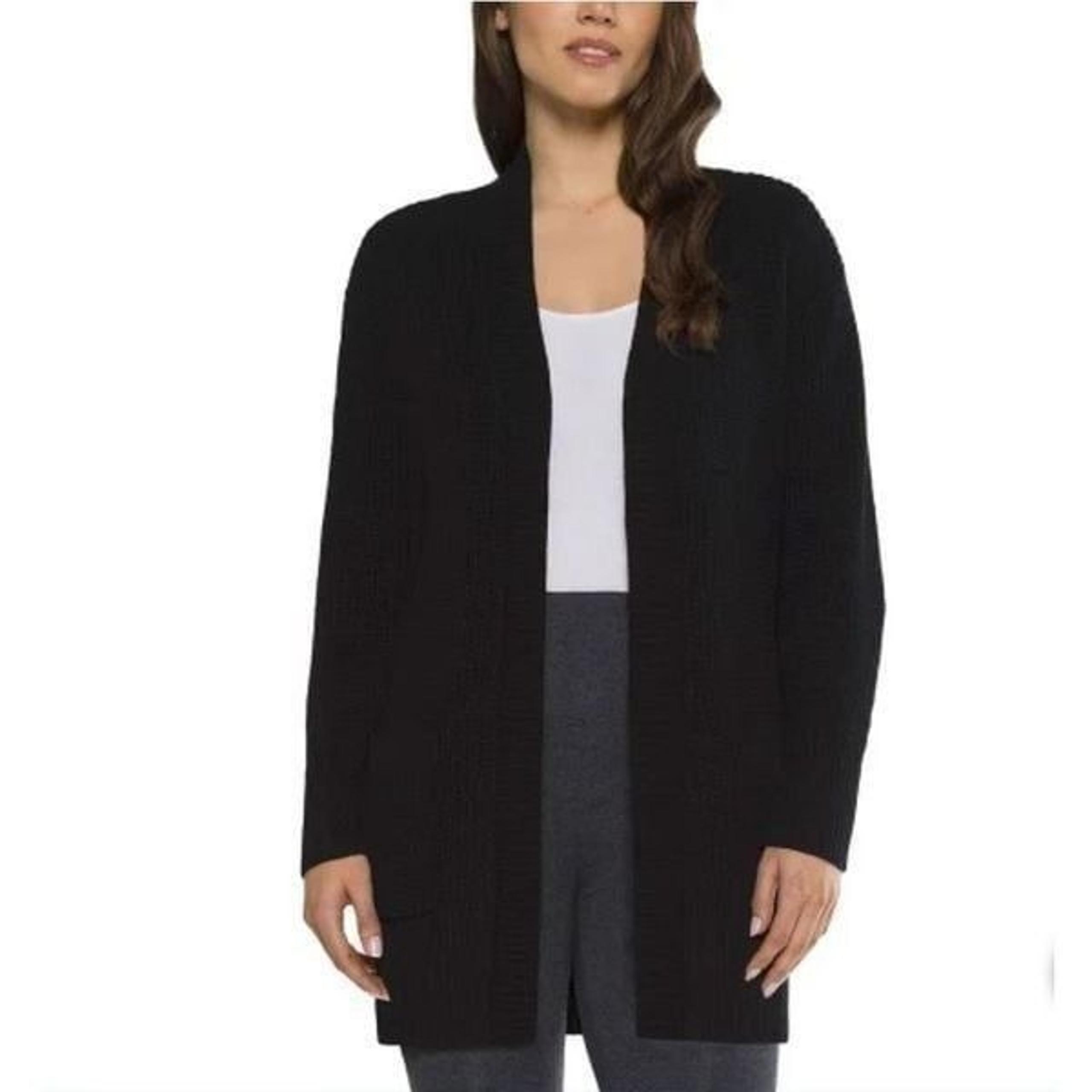 MAX & MIA 100% Cotton Cardigan Sweater Ladies’ XL Black Open Front Pockets NWT