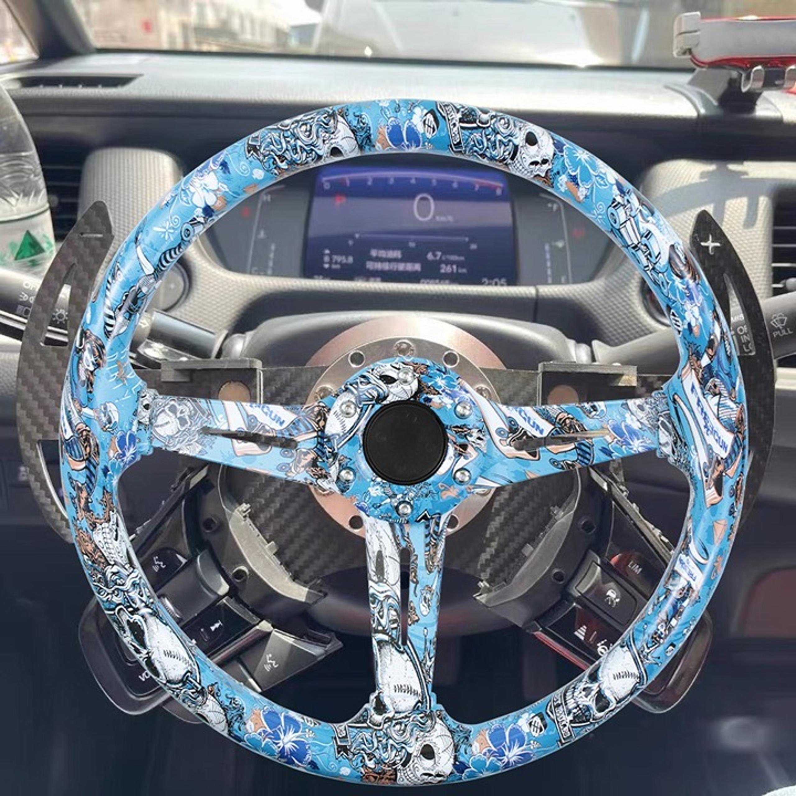 NEW JDM UNIVERSAL 350MM SKULL Style Acrylic Deep Dish 6 Holes Steering Wheel